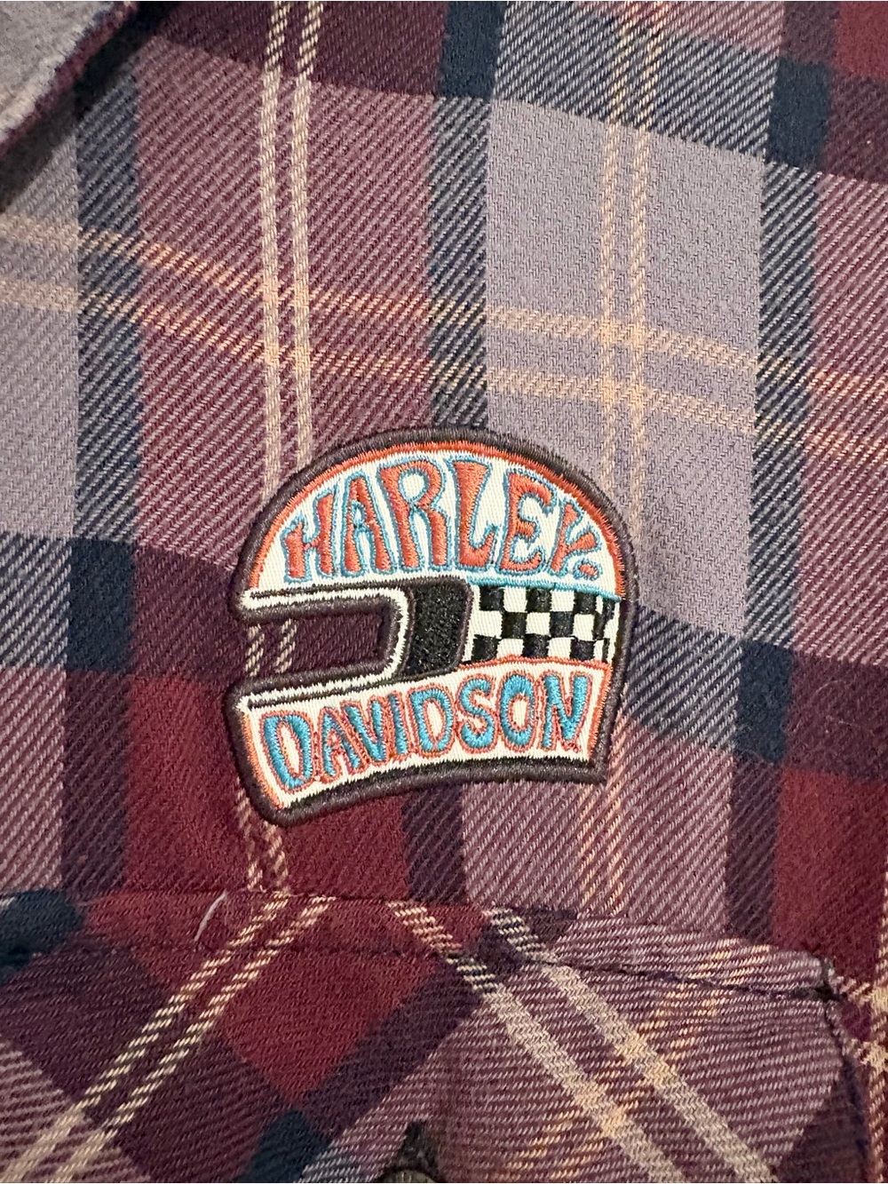 Harley-Davidson Burgundy, Purple and Gray Plaid Hoodie Shirt - Picture 5 of 8